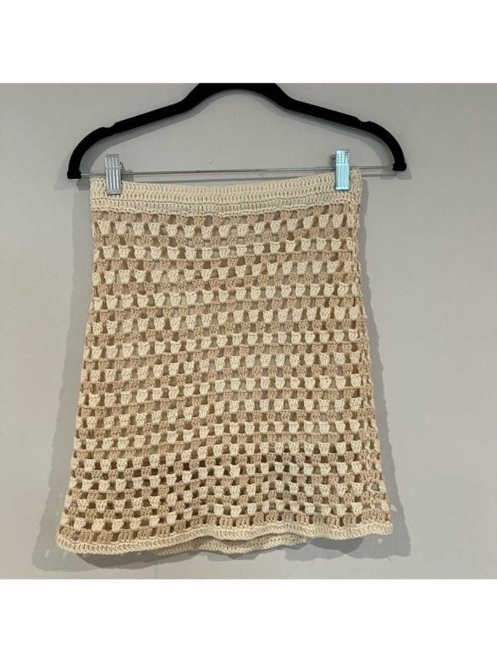 Soft Cream Tan Open Knit Crochet Mini Skirt Size Small Resortwear Coastal
